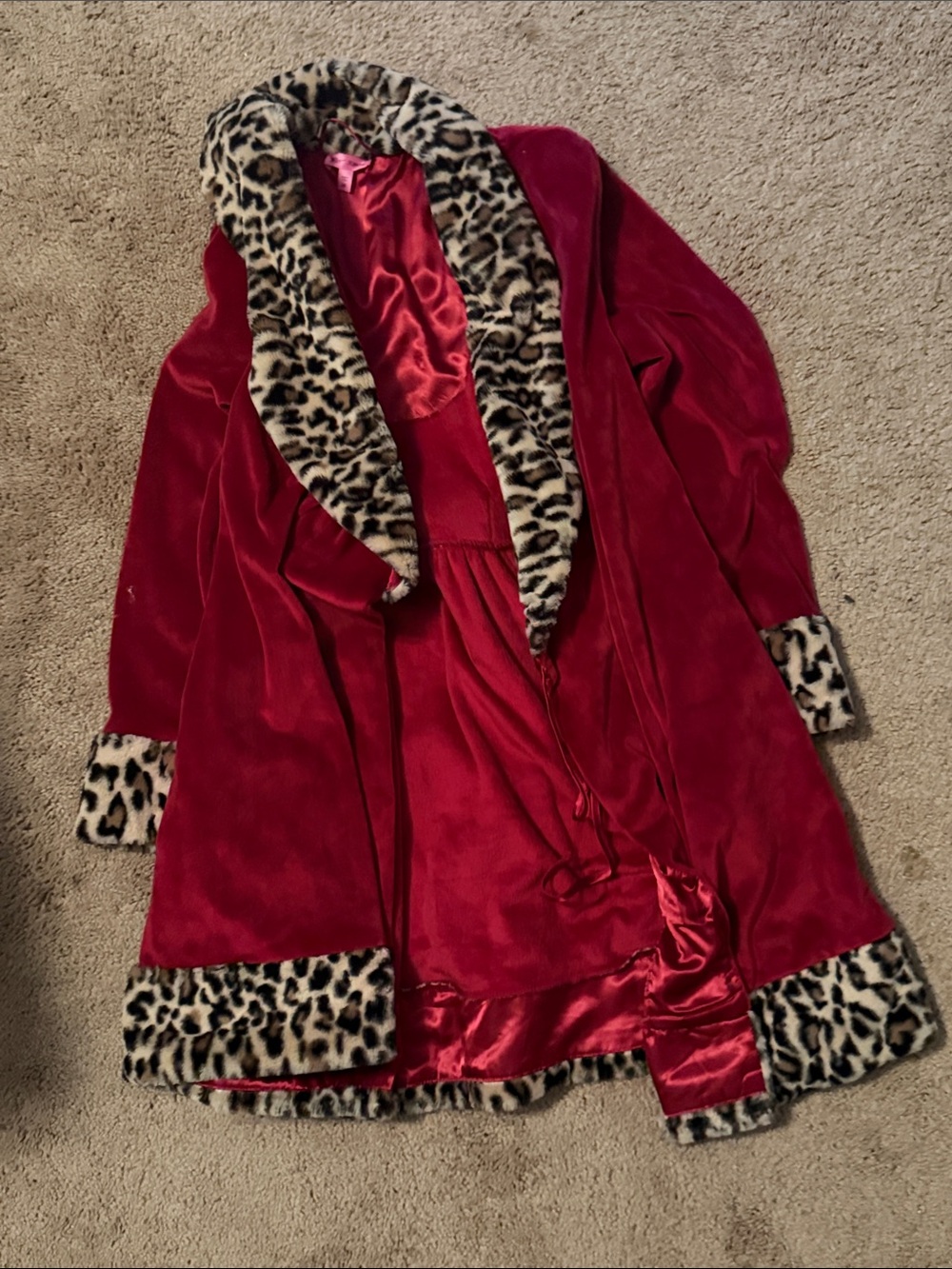 Xhilaration Red Satin-Lined Leopard Faux Fur Coat